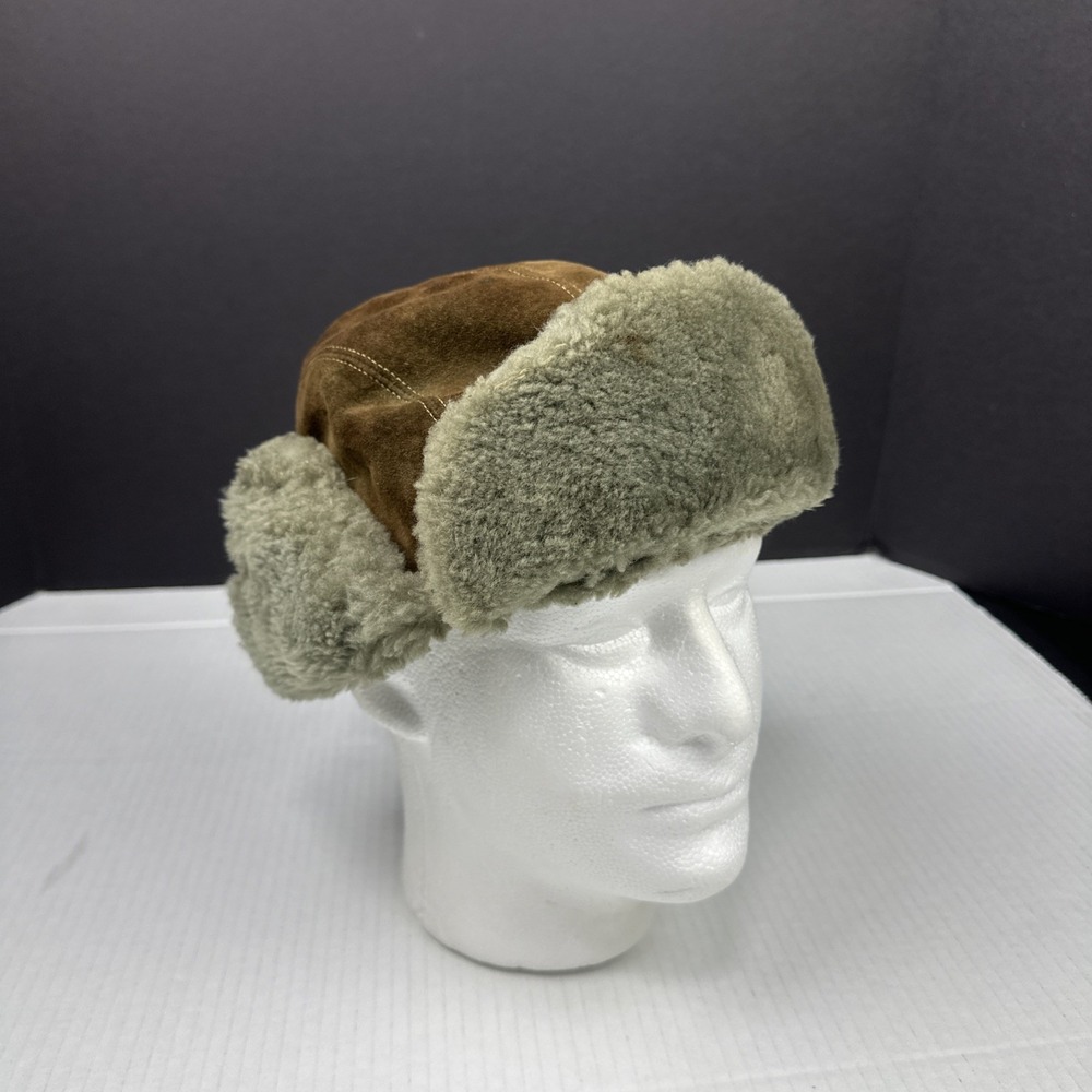 Vintage 70s 80s Wolverine Brown Suede Trooper Hat Sz 7- 7 1/8 Lined Ear Flaps